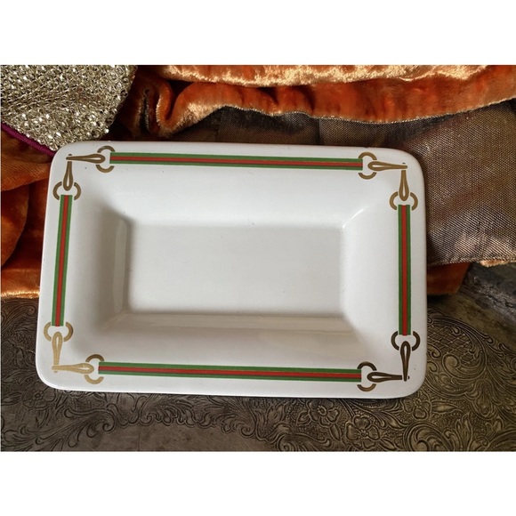Rare Vintage GUCCI  Dish Change Tray Ashtray Porcelain 14k Barware Home Decor GG - Picture 8 of 9